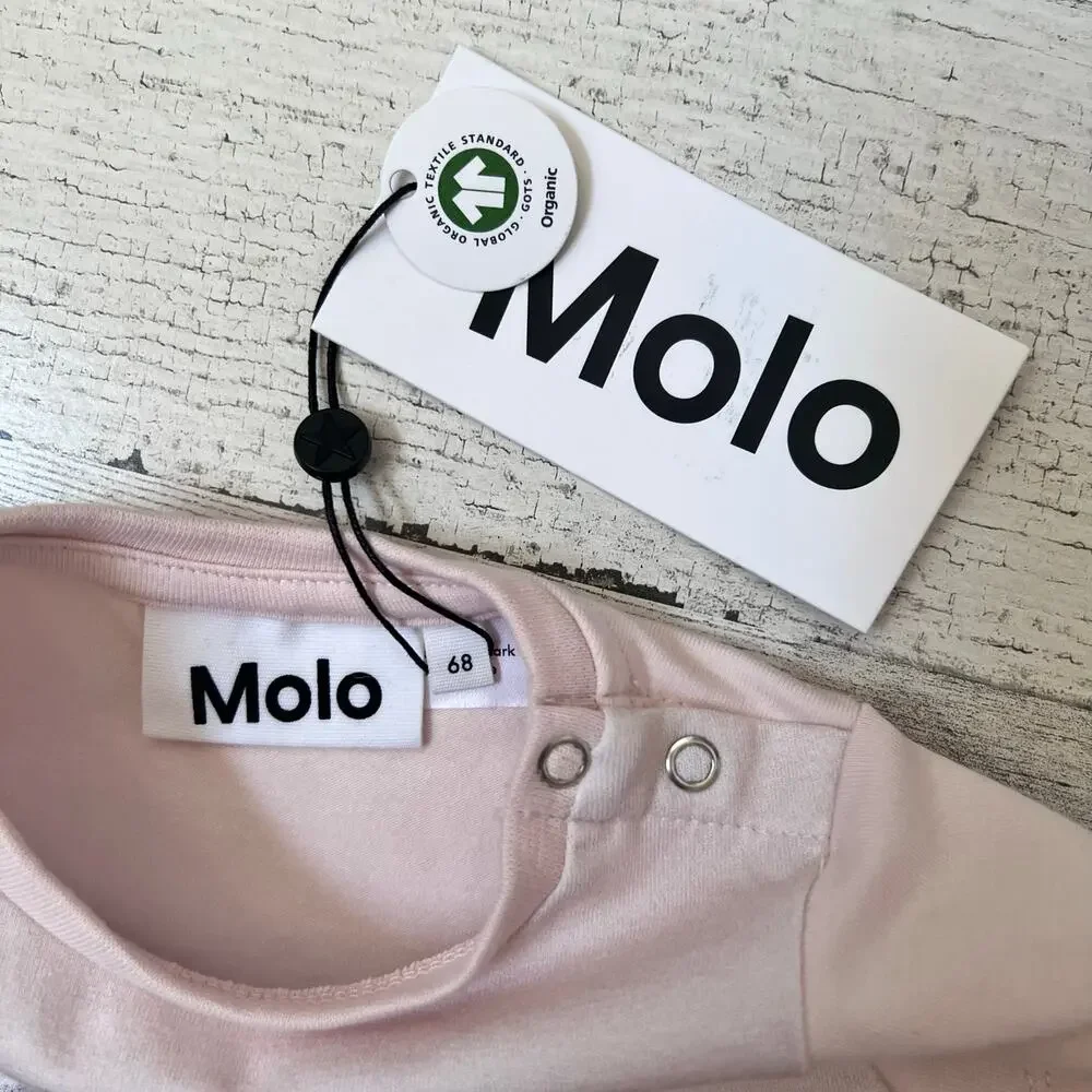 Molo Dress Baby Girls 6M Pink Rolling Friends Graphic Ruffle Hem Organic Cotton